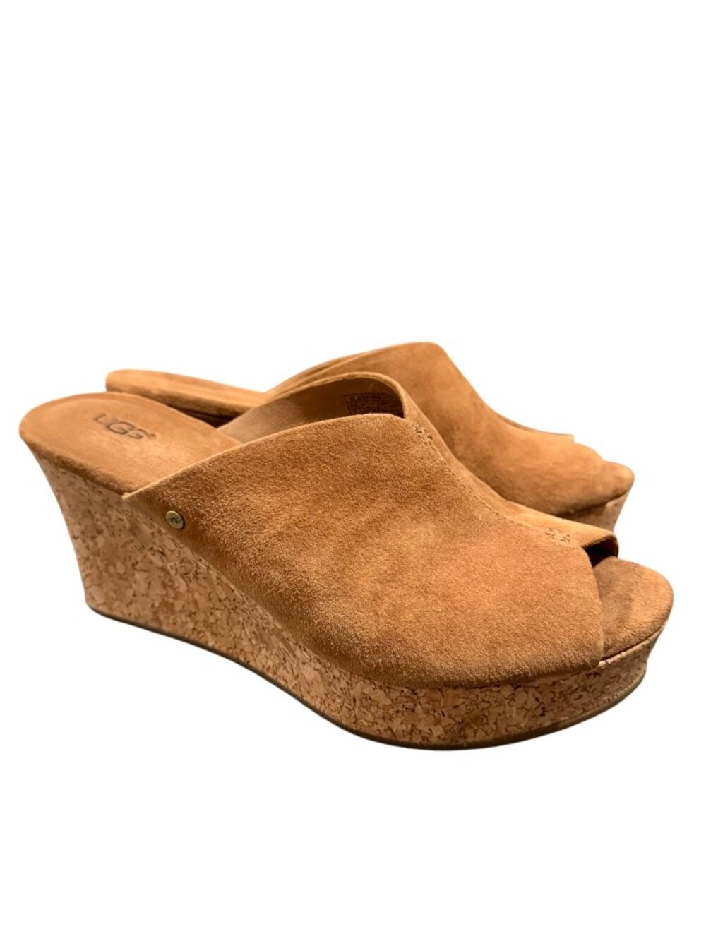 UGG Dominique Wedge Slide Sandals Women’s 7 Chestnut Suede Cork Platform EUC